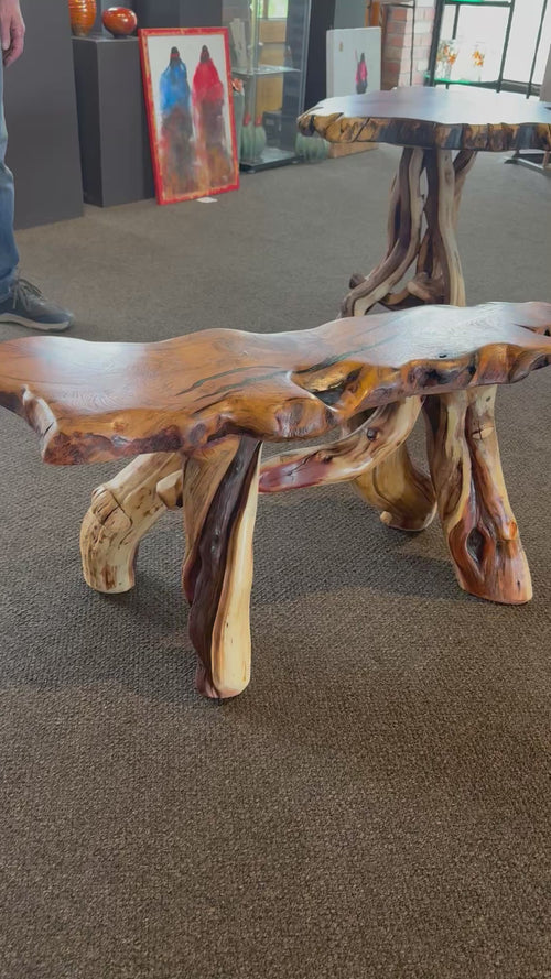 One-of-a-Kind Live Edge Mesquite End Table with Turquoise & Copper Inlay – Handmade in Arizona (Copy)