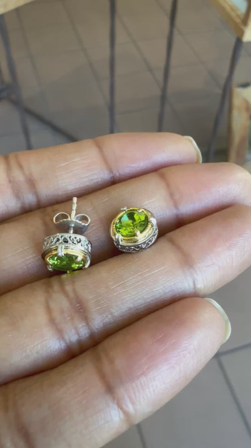 6mm Peridot Stud Earrings in Sterling Silver with 14K Gold Vermeil