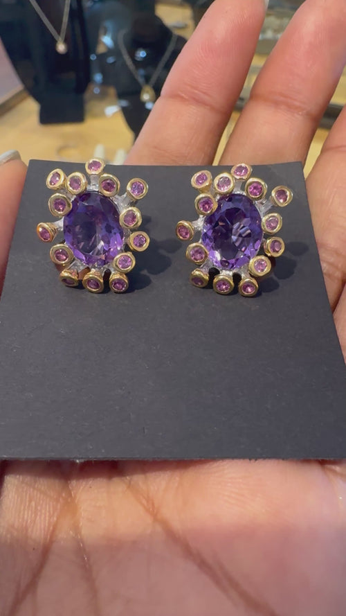 Amethyst & Rhodolite Stud Earrings