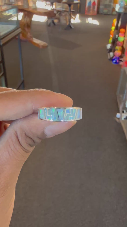 Navajo Amazonite & Cultured Opal Inlay Sterling Silver Ring