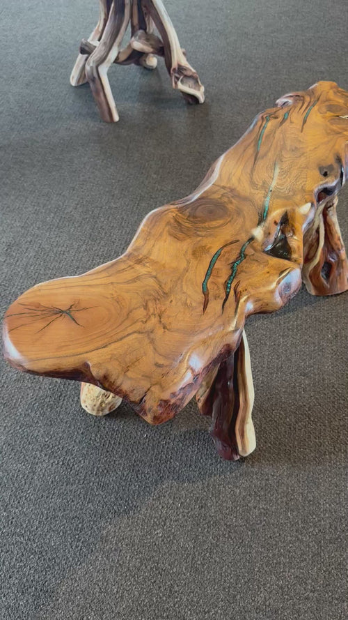 One-of-a-Kind Live Edge Mesquite End Table with Turquoise & Copper Inlay – Handmade in Arizona (Copy)