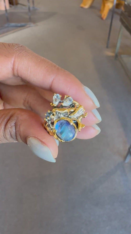 Spectrolite & Blue Topaz Ring