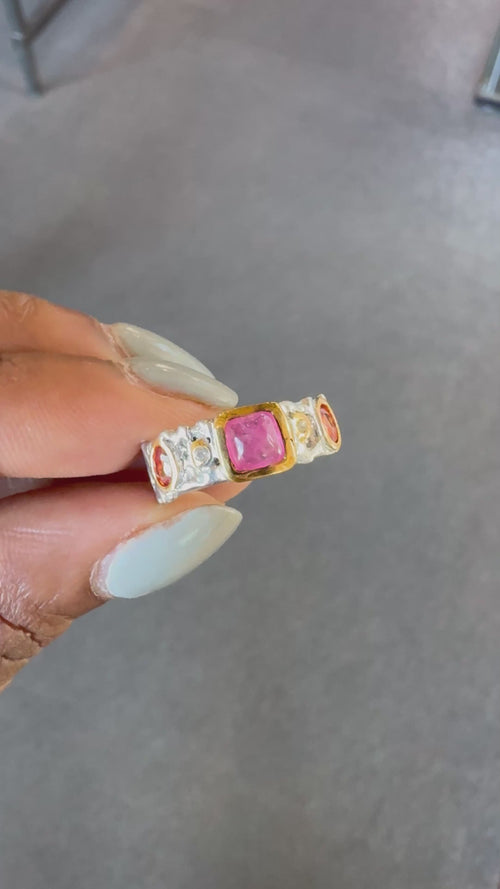 Ruby, Sapphire & White Topaz Ring