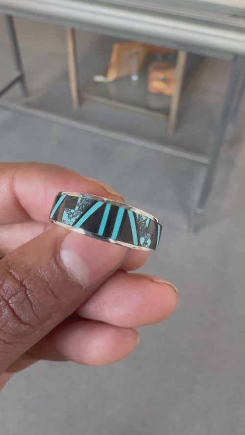 Turquoise and Black Jade Ring