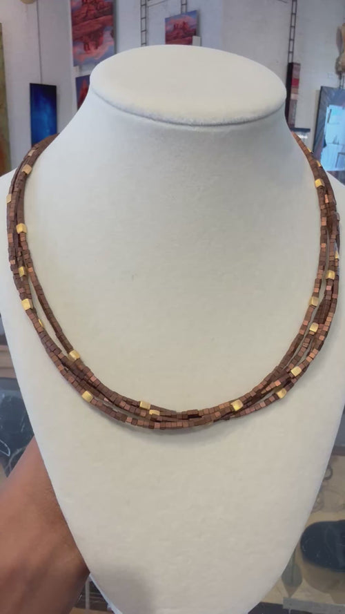 4-Strand Brown Hematite Necklace with Gold-Plated Sterling Silver Accent Beads | 18-20 Inch Layered Statement Necklace