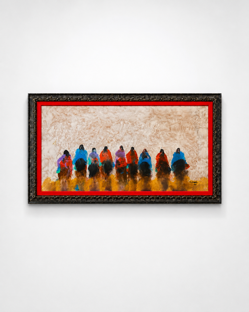 Protectors VI original Western painting by Al Clymer, oil and acrylic on wood panel with custom double frame