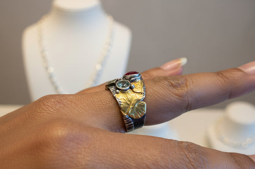 Handmade Ruby, Sapphire & Peridot Statement Ring in 24K Gold & Sterling Silver