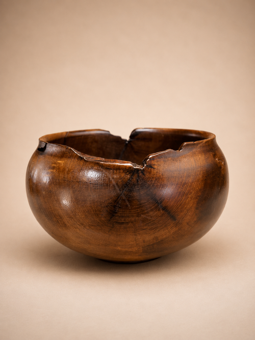 One-of-a-kind handmade mesquite burl wood bowl with sculptural natural edge