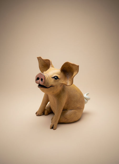 Unique Artisan Clay Pig Sculpture – Hand-sculpted by Sumati Colpitts (Arizona)
