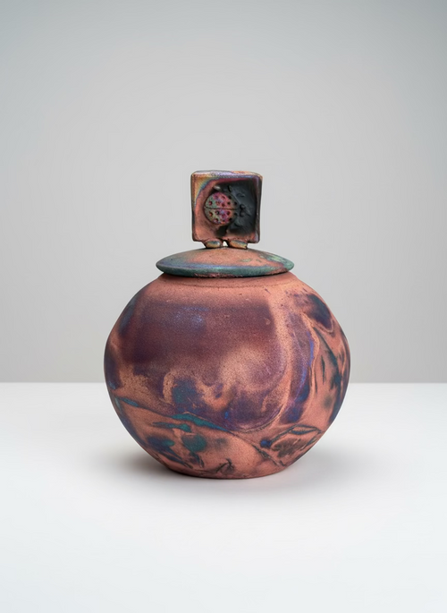 6-inch Round Raku Ceramic Pot with Lid