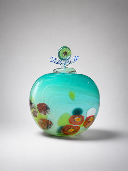 handblown lidded glass vase one of a kind 