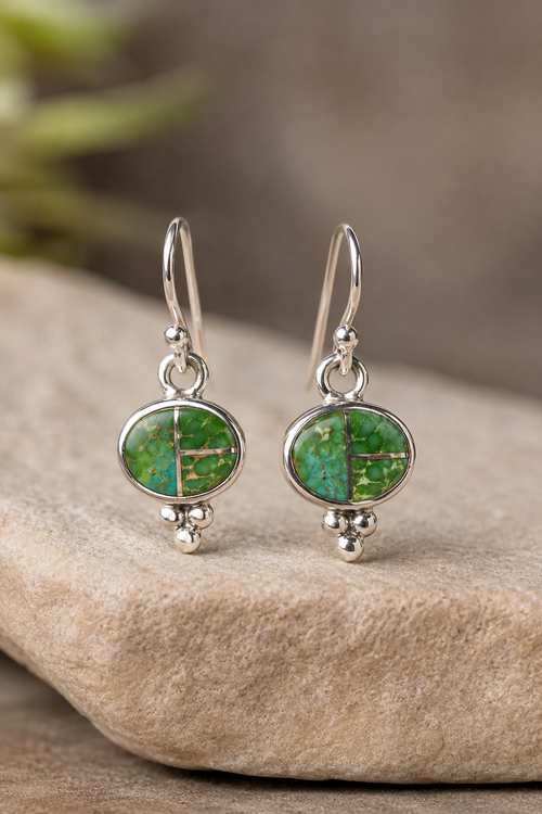 Sonoran Turquoise sterling silver dangle earrings with natural green and blue stone