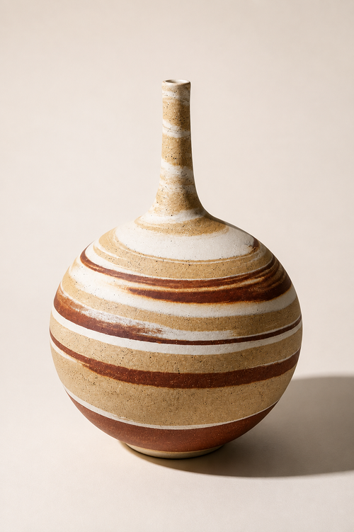 Sari Green Southwestern pottery vase with natural cream, sand and terracotta clay swirls handmade in Arizona