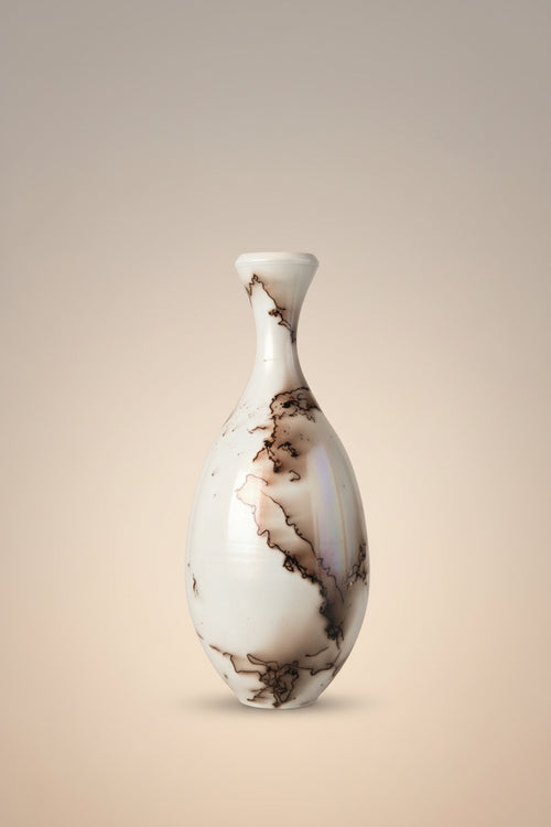 Southwestern horsehair ceramic bottle with natural black horsehair patterns