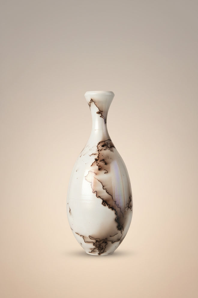 Southwestern horsehair ceramic bottle with natural black horsehair patterns