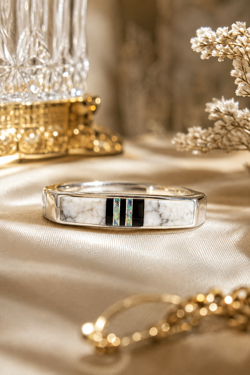 Sterling silver Buffalo Turquoise and Opal inlay ring handmade by a Native American artist