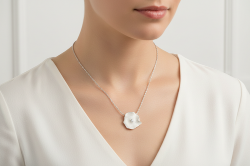 Sterling Silver Shell Pendant Necklace with Cubic Zirconia