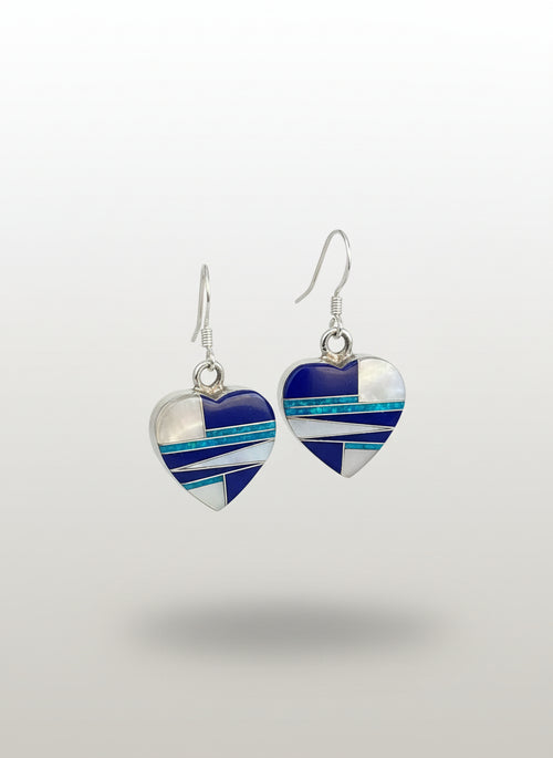 Mother of Pearl, Lapis, & Blue Opal Heart Earrings