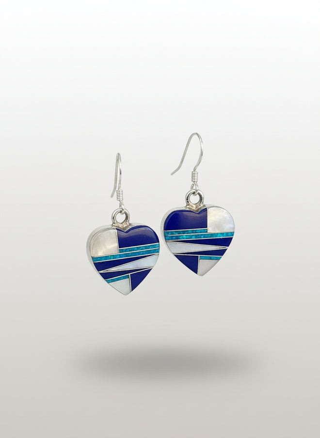 Mother of Pearl, Lapis, & Blue Opal Heart Earrings