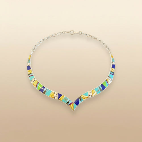 Multi Stone Inlaid Necklace