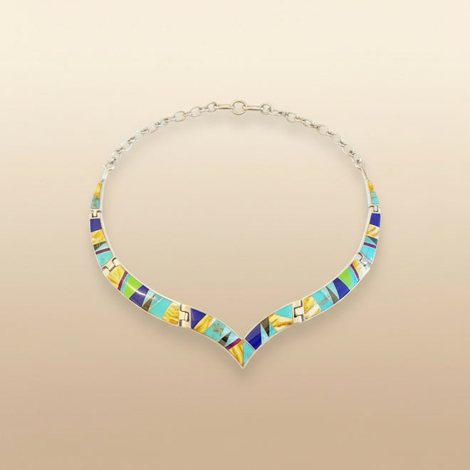 Multi Stone Inlaid Necklace