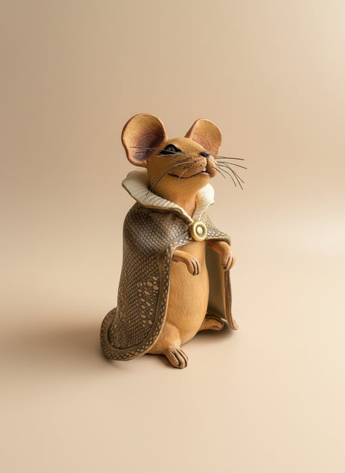 Handmade Ceramic Tall Capped Mouse Sculpture by Sumati Colpitts