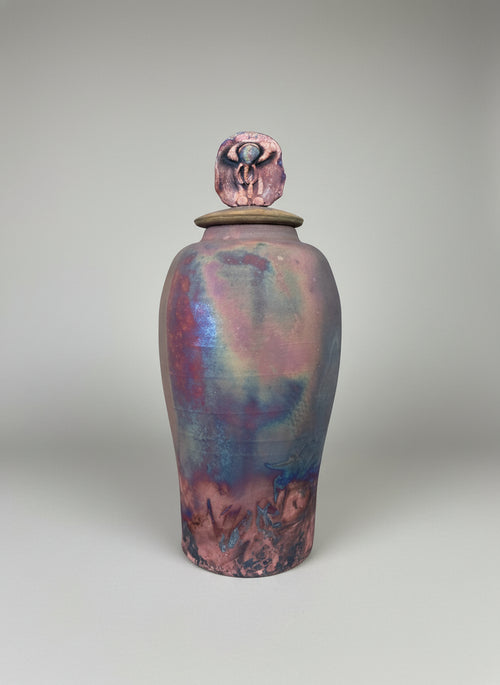 Tall Raku Ceramic Pot with Lid