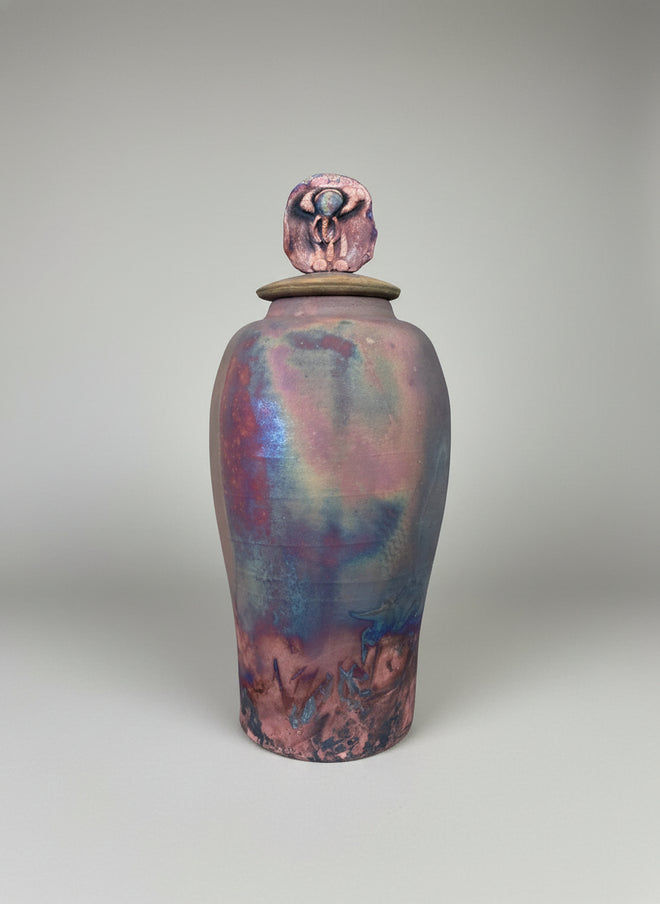 Tall Raku Ceramic Pot with Lid