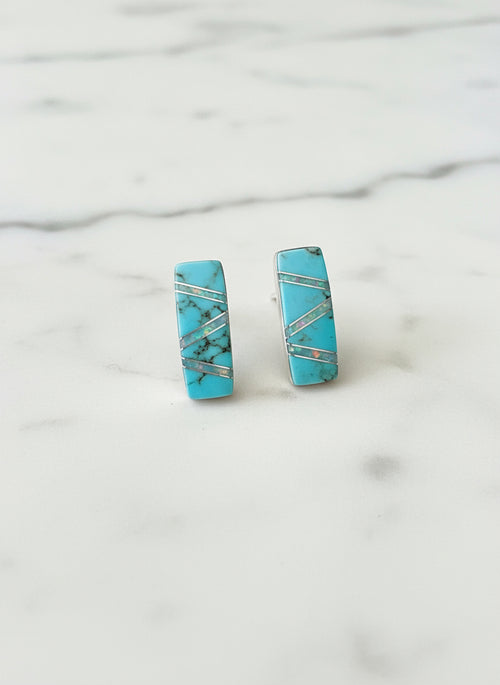 Rectangular Golden Hills Turquoise & Opal Post Earrings