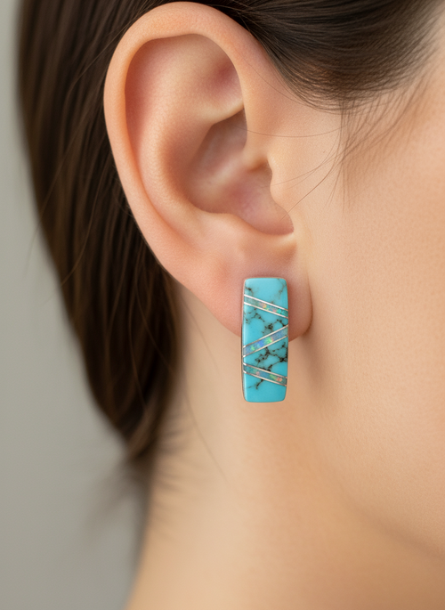 Rectangular Golden Hills Turquoise & Opal Post Earrings