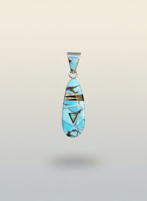 Turquoise, Black Jade & Opal Pendent