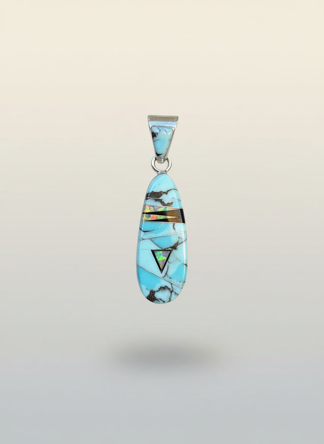 Turquoise, Black Jade & Opal Pendent