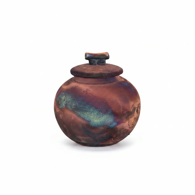 5-inch Round Raku Ceramic Pot with Lid