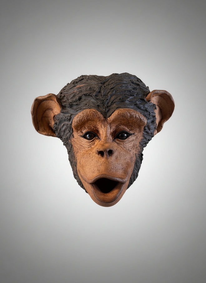 Handmade Ceramic Chimp Head Mask - Wall Hanging